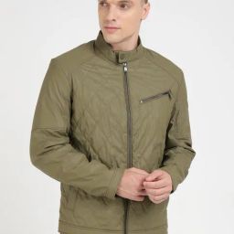 Guess Olive Regular Fit Solid Jacket-18