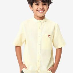 Bonkids Boys Band Collar Casual Cotton Shirt-image-2