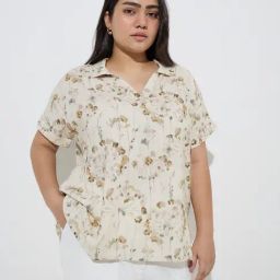 Gia by Westside Beige Botanical Printed Cotton-Blend Top-image-64