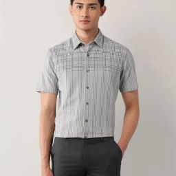 Arrow Grey Cotton Relaxed Fit Stripes Formal Shirt-image-55