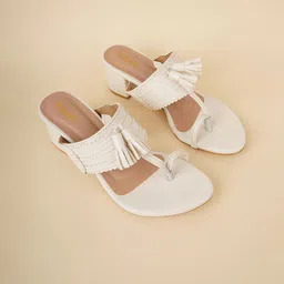 Rubeezz Women Textured Block Heel Sandals With Tassels-picture-28