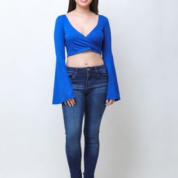 Moda Rapido Flared Sleeve Cotton Wrap Crop Top-image-93