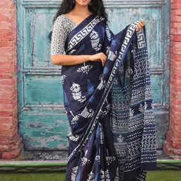 TROPWEAR Ikat Printed Pure Cotton Saree-36