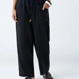 Bombay Paisley by Westside Black Solid Cotton-Blend Pants-image-6