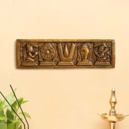 eCraftIndia Golden Brass Tirupati Balaji Shankh Chakra Tilak Wall Hanging Showpiece-image-1