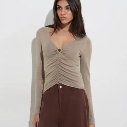 LOV by Westside Taupe Ruched Top-image-64