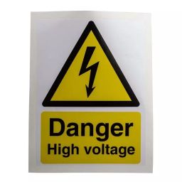 RS PRO Black/White/Yellow Vinyl Safety Labels, Danger High Voltage-Text 200 mm x 150 mm Model No 7760986 (1 Bag of 5)-0