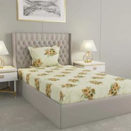 Raymond Home Delight Beige 104 TC Cotton Single Bedsheet with 1 Pillow Cover-picture-14