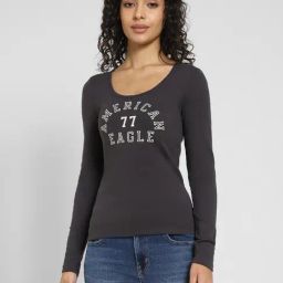 American Eagle Black Logo Printed T-Shirt-picture-33