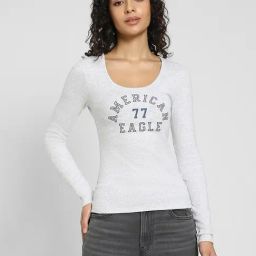 American Eagle Grey Logo Printed T-Shirt-image-40