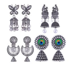 Sangria Peacock Shaped Jhumkas Earrings-image-77