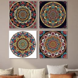 Nestroots Vibrant Circle White Frame Floral Canvas Wall Painting - Set of 4-image-13