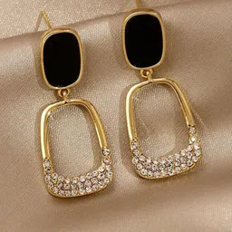Celestria Artificial Stones Studded Korean Square Shaped Drop Earrings-image-44