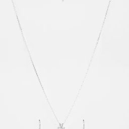 Clara 925 Silver Platinum Plated Swiss Zirconia Russo Square Solitaire Pendant Earrings Chain Necklace Jewellery Set for Women & Girls-image-1