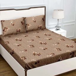 BELLA CASA Radiant Floral Brown 150 TC Cotton Queen Bedsheet with 2 Pillow Covers-image-93