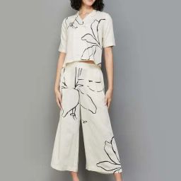 Colour Me by Melange Off-White Printed Crop Top Pant Set-image-18