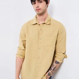 Spykar Men Khaki Slim Fit Solid Full Sleeve Casual Shirt-image-84