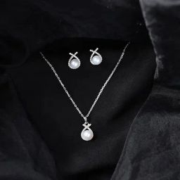 Clara 925 Sterling Silver Platinum Plated Swiss Zirconia Asal Freshwater Pearl Pendant Earrings Chain Necklace Jewellery Set  for Women and Girls-image-29