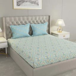Raymond Home Mystique Blue 110 TC Cotton Queen Bedsheet with 2 Pillow Covers-image-17