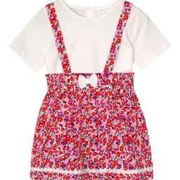 Budding Bees Kids Pink & White Floral Print T-Shirt with Dungaree-image-24