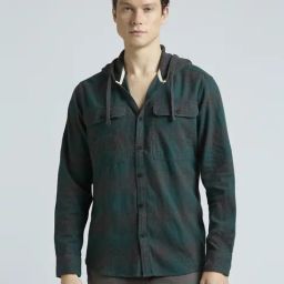 Pepe Jeans Green Cotton Regular Fit Checks Hooded Shirt-image-123