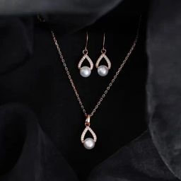 Clara 925 Sterling Silver Rose Gold Plated Swiss Zirconia Kashm Freshwater Pearl Pendant Earrings Chain Necklace Jewellery Set for Women and Girls-picture-25