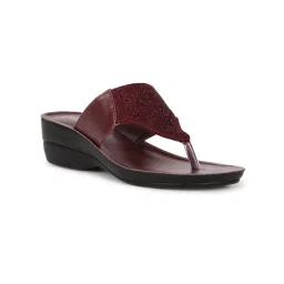 Bata Textured Maroon Wedges-picture-31