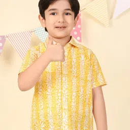 Fabindia Boys Floral Hand Block Printed Spread Collar Cotton Casual Shirt-image-58