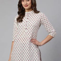 Jaipur Kurti White Cotton Printed Straight Short Kurti-image-20