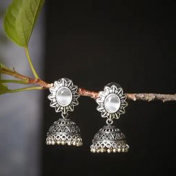 Imli Street White Silver Tone Stone-Studded Handcrafted Jhumki Earrings-image-63