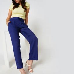Only Blue Cotton Regular Fit High Rise Pants-image-80