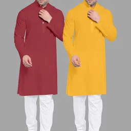 VS MALL Mustard Cotton Blend Kurta Sets-image-87