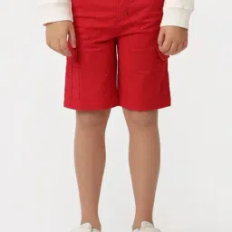 Kate & Oscar Kids Red Cotton Regular Fit Shorts-image-95