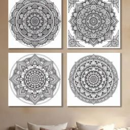 Nestroots Colorable Circular Multi Frame Floral Canvas Wall Painting - Set of 4-45