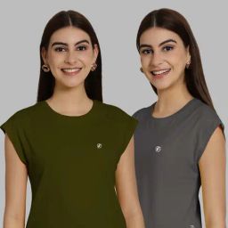 Friskers Olive Green & Grey Slim Fit Sports T-Shirts - Pack Of 2-image-34
