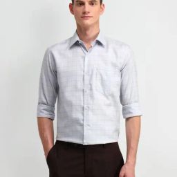 Arrow Light Grey Cotton Slim Fit Checks Shirt-picture-37