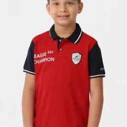 Kate & Oscar Kids Red & Black Cotton Printed Polo T-Shirt-image-88