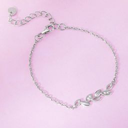 GIVA Kid's 925 Silver Rhodium-Plated Zircons Studded Leafy Anklets-image-11