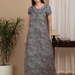 Sweet Dreams Grey & Black Cotton Printed Nighty-image-91