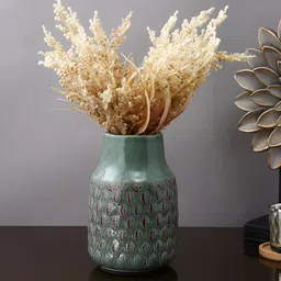 TAYHAA Green Jade Leaf Textured Ceramic Flower Vase-image-91