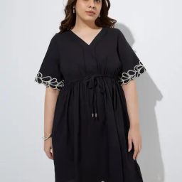 Gia by Westside Black Embroidered Cotton A-Line Dress-29
