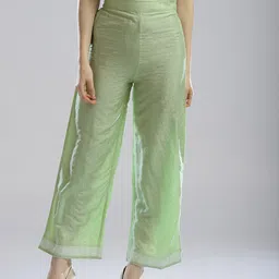 W Women Green Printed Straight Palazzos-image-32