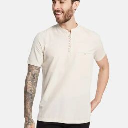 Octave Natural Regular Fit Henley T-Shirt-image-30