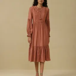 aarke Ritu Kumar Dusty Pink Tiered A Line Dress-image-11