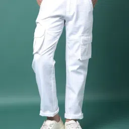 Crimsoune Club Boys White Cotton Slim Fit Trousers-picture-7