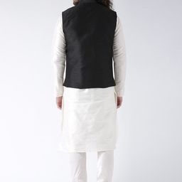 DEYANN Men Off-White Solid Kurta Set with Nehru Jacket image 5