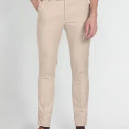 Arrow Beige Slim Fit Checks Trousers-picture-3