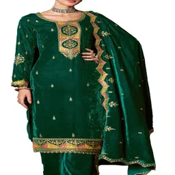 DRAVINAM Trends Floral Embroidered Velvet Unstitched Dress Material-image-22
