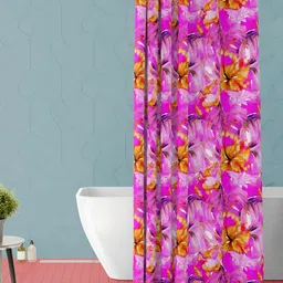 ArtzFolio Pink and Orange Floral Printed Waterproof Shower Curtain-43