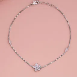 Kushal's Fashion Jewellery Rhodium Plated Zircon Studded Anklet-52